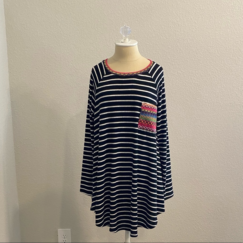 Bellamie Long Sleeve Black and White Stripes with Multi Color Accents
